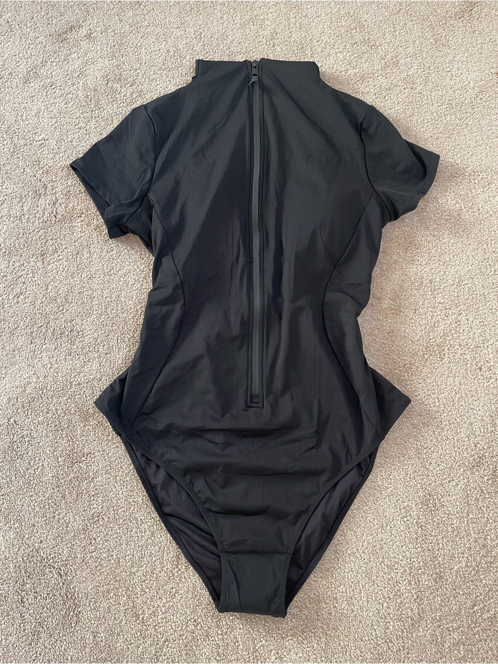TA3 Short Sleeve Surfy One Piece Swimsuit Black 3X Regular/Long NWOT Zip Front
